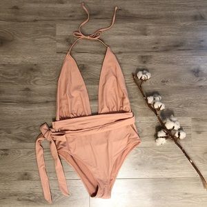 Light Pink Backless One Piece Swimsuit